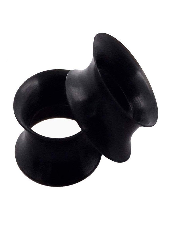 Qmcandy 1 Pair Black Thin Silicone Flexible Ear Skin Hollow Tunnels Plugs Earlets Piercing 1/2 inch - Image 1